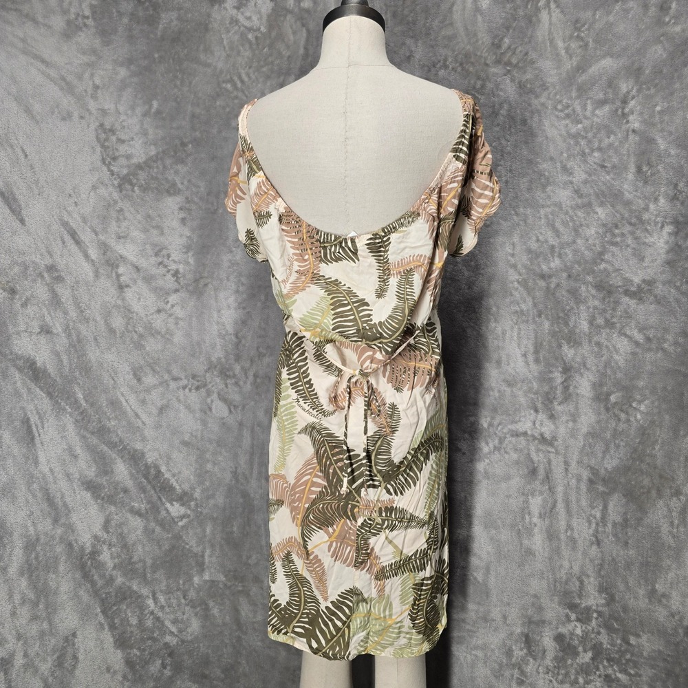 Vintage Manuhealii Dress Womens XL Green Tan Fern Rayon Short Sleeve Hawaiian - Picture 3 of 16